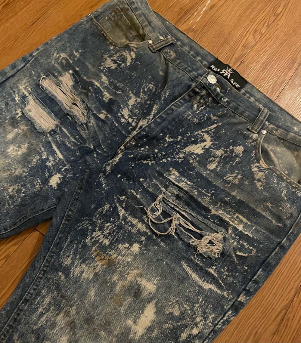 Red Ape Men's Distressed Paint Splatter Denim Jeans